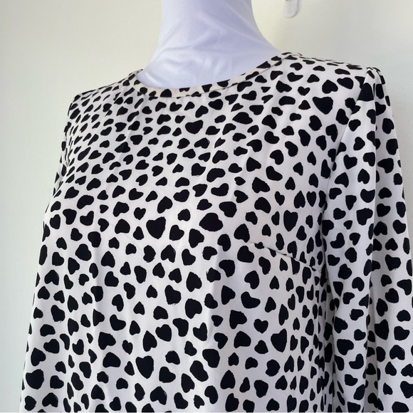 NWT LOFT Heart Print Flounce Dress Long Sleeves XXSP Cream Black - Picture 4 of 10